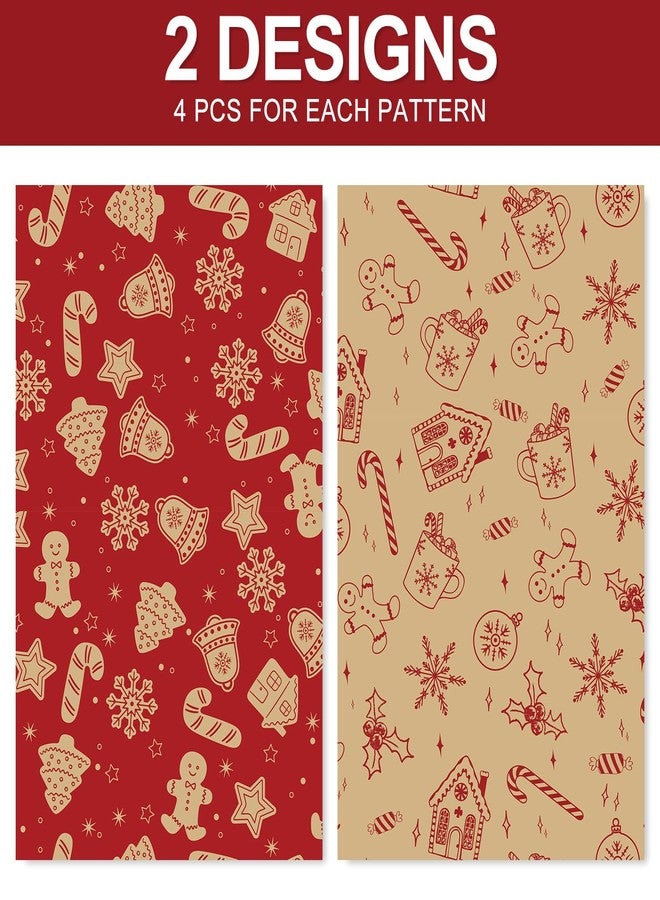 Whaline 8 Sheet Christmas Wrapping Paper -Not Roll- Folded Flat Kraft Brown Red Gingerbread Candy Snowflake Gift Wrap Paper for Xmas Winter DIY Craft Wrapping Supplies - Image 3